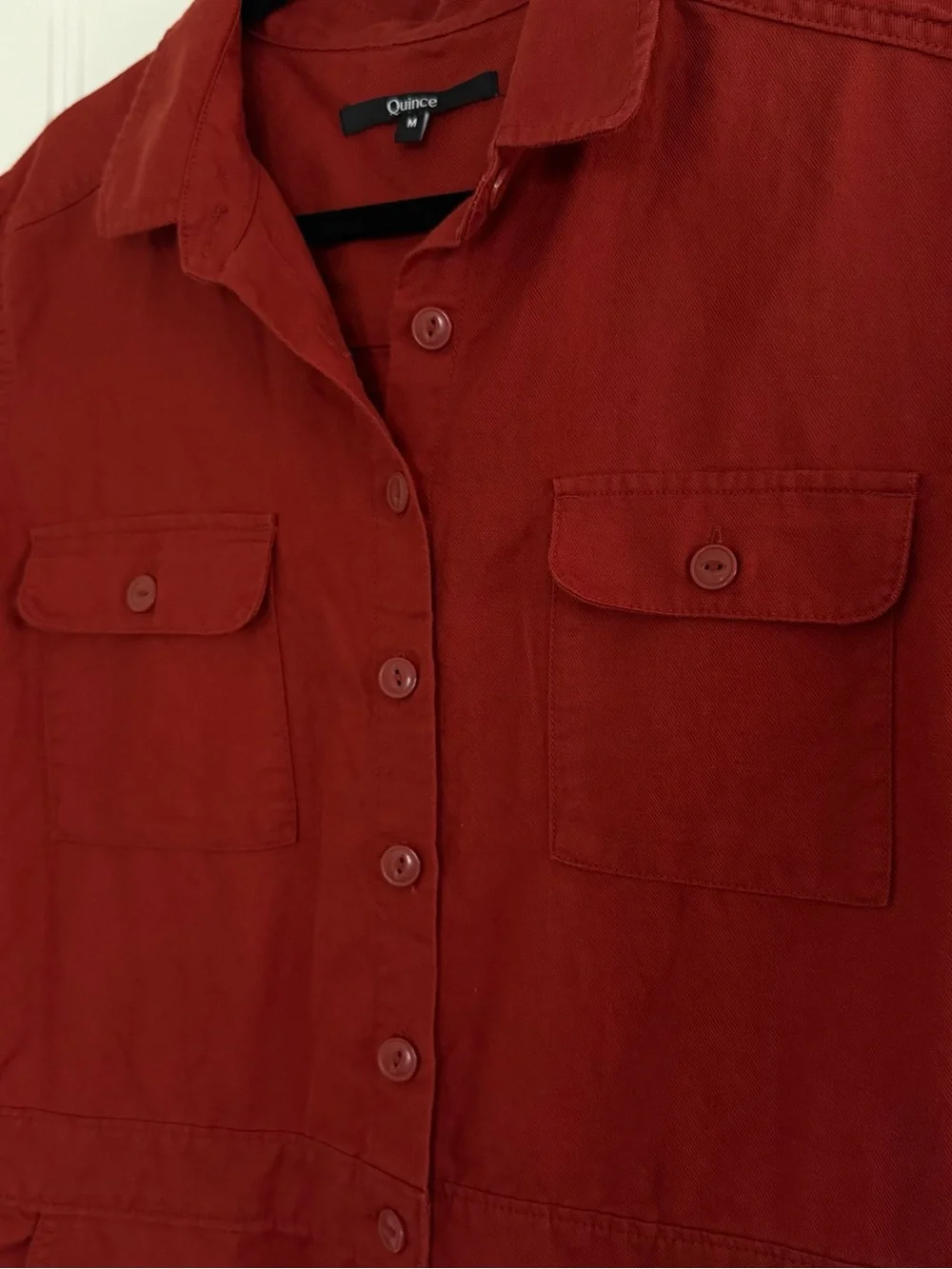 Quince Cotton Linen Twill Short Sleeve Coverall Jumpsuit Rust Red Size Medium